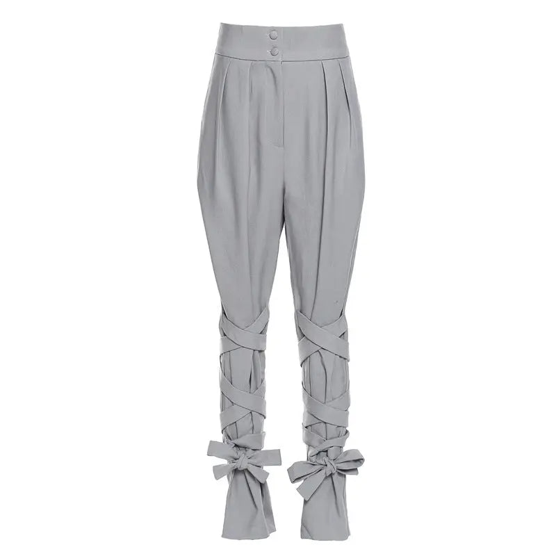 Winter Baggy Pants Unique Cross Lace up Women Loose Slimming All Matching Straight Casual Pants Perfecsy