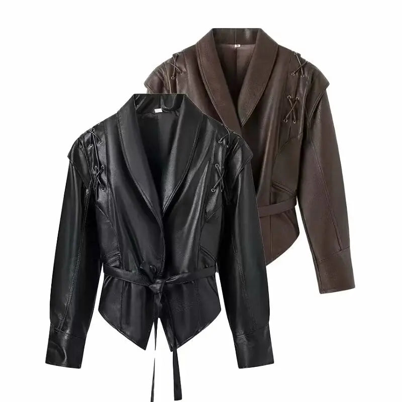 Women Autumn Winter Fashionable Leather Jacket Bomber Jacket Short Coat Perfecsy