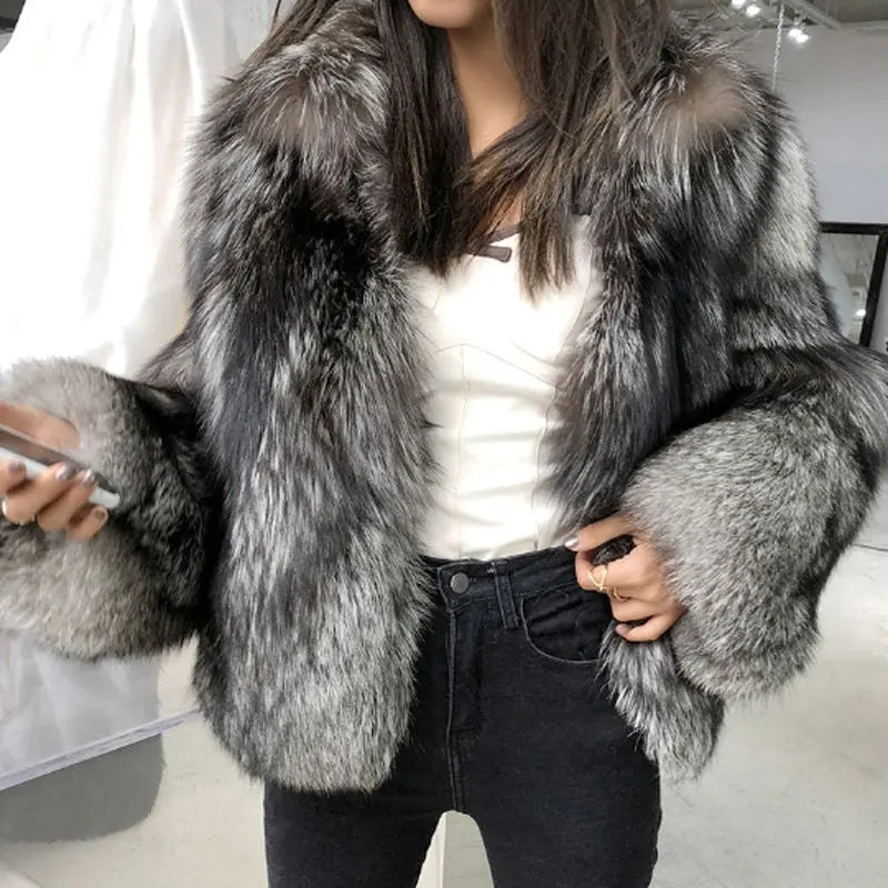 Women Fur Coat Short Faux Fur Whole Fur Coat Autumn Winter Casual Women Jacket Perfecsy