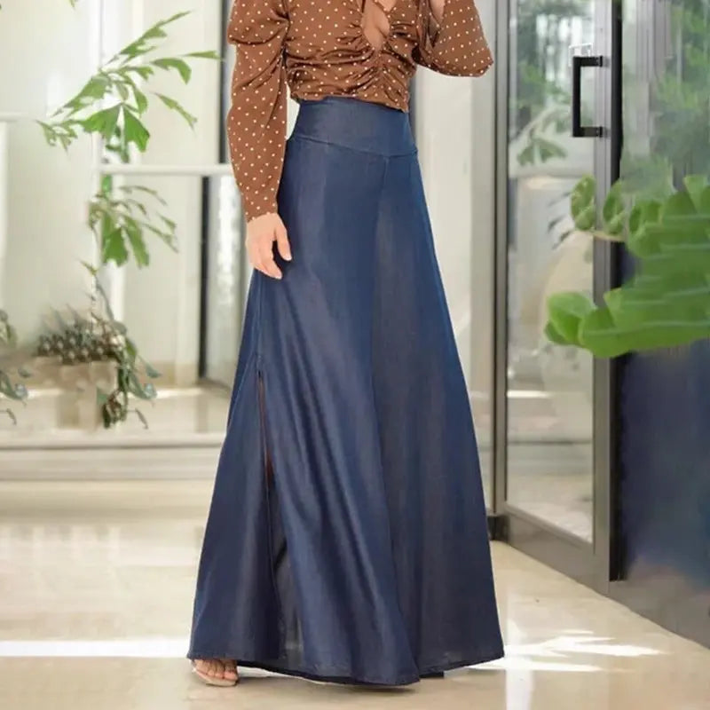 Women High Waist Skirt Retro Easy Matching A line Skirt Side Slit Slimming Elegant Maxi Dress Large Skirt Perfecsy