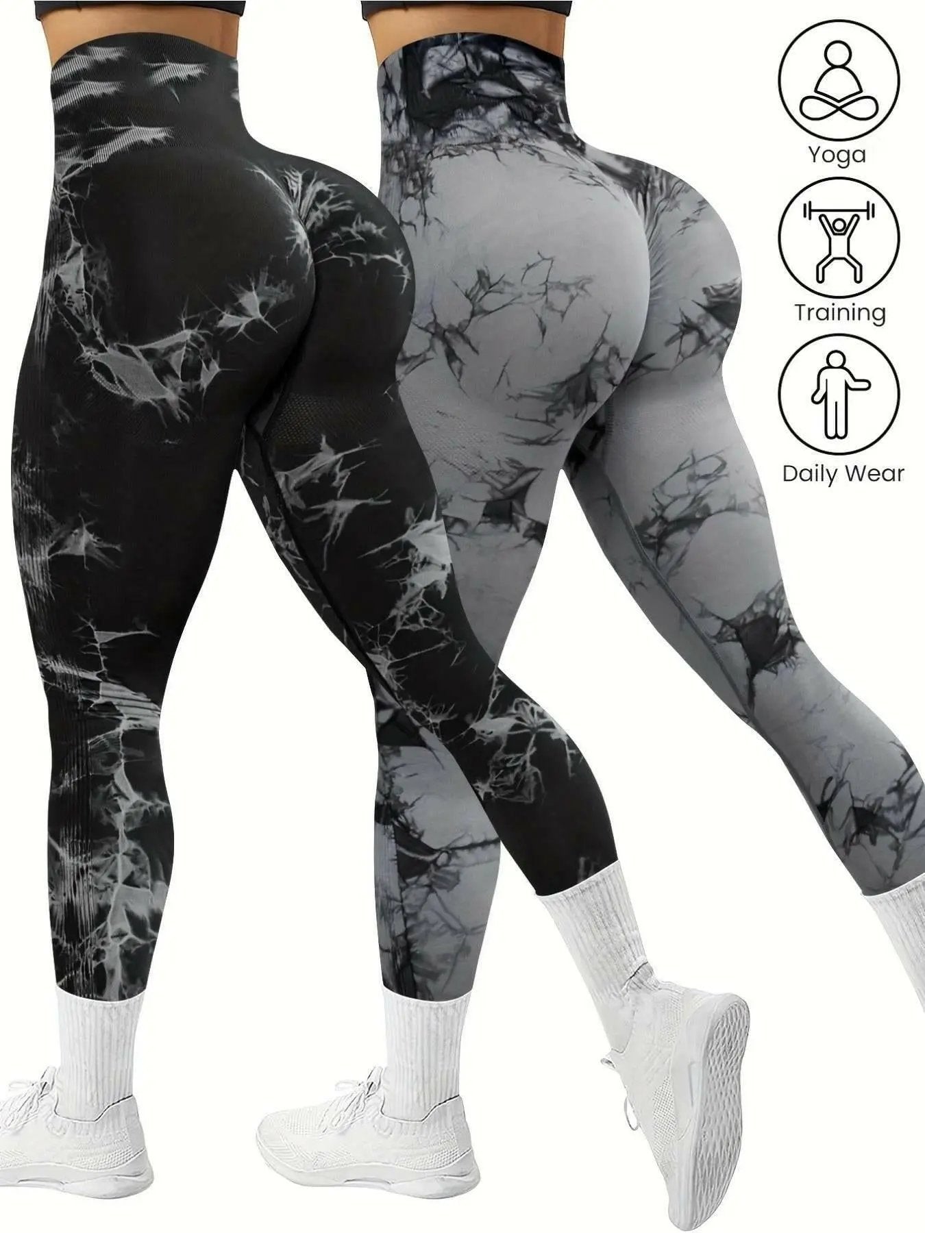 Women's 2-Pack Seamless Tie-Dye High Stretch Sports Yoga Leggings.