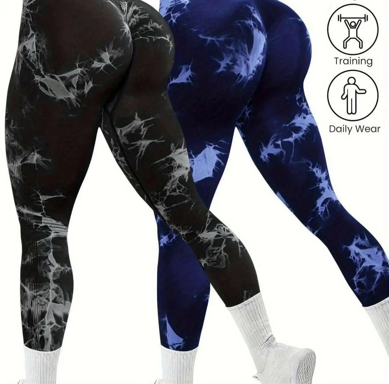 Women's 2-Pack Seamless Tie-Dye High Stretch Sports Yoga Leggings.