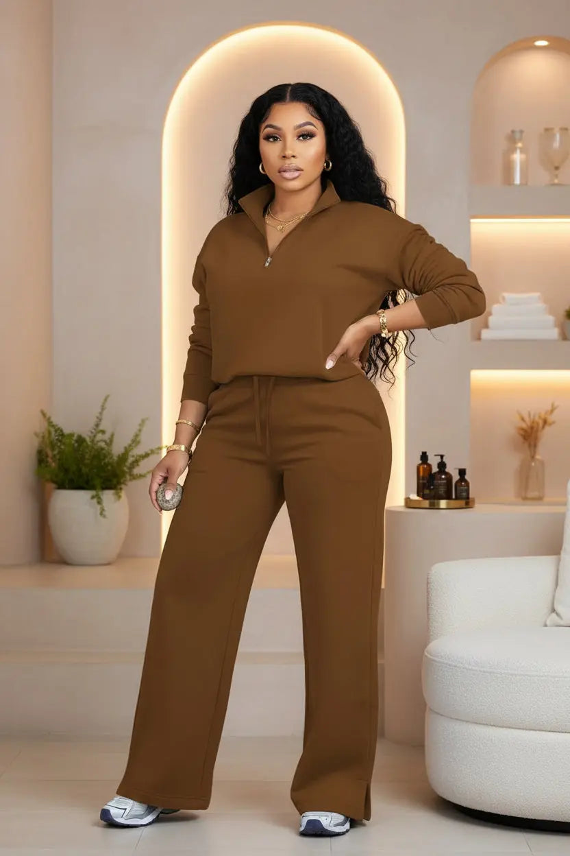 Women's 2 Piece Tracksuit - Oversized Half Zip Sweatsuit Set | AURORE LUXURE AURORE LUXURE