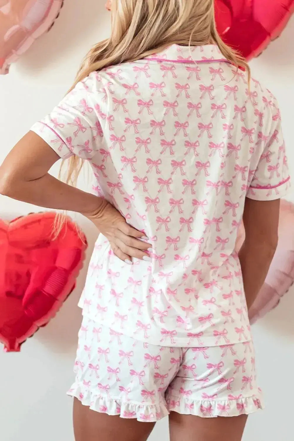 Bow Shirt and Shorts Lounge Set - Plush Fashion Hub