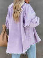 Button Down Raw Hem Denim Jacket - Plush Fashion Hub