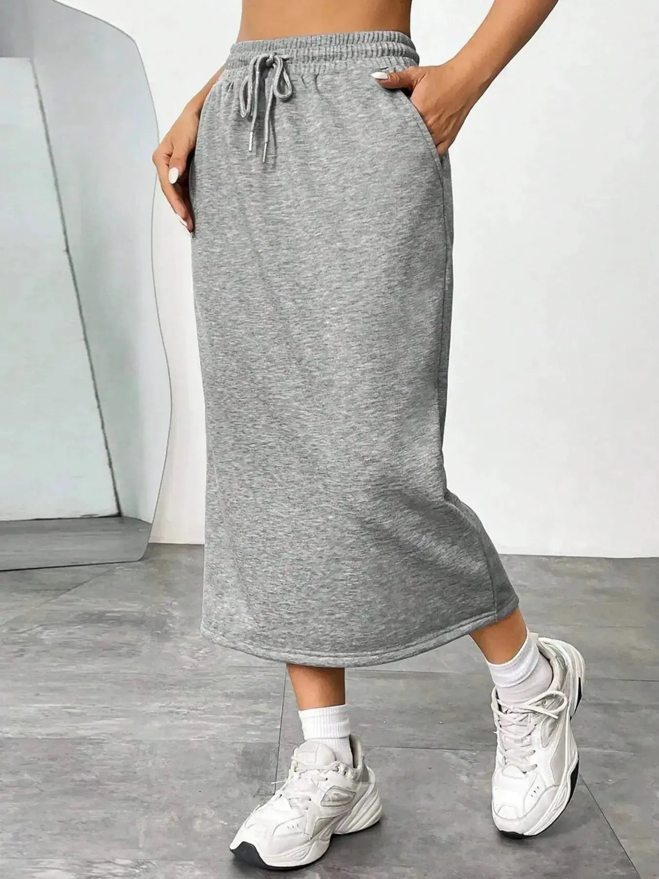 Slit Drawstring Midi Skirt - Plush Fashion Hub