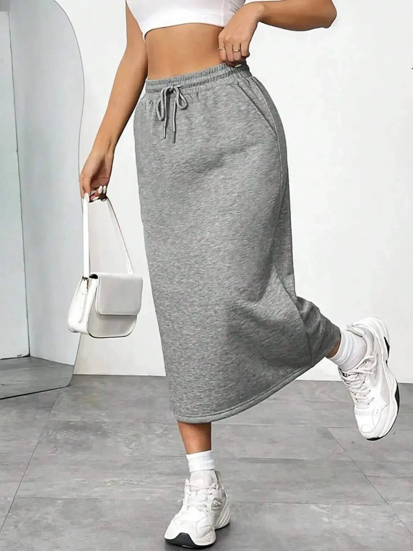 Slit Drawstring Midi Skirt - Plush Fashion Hub