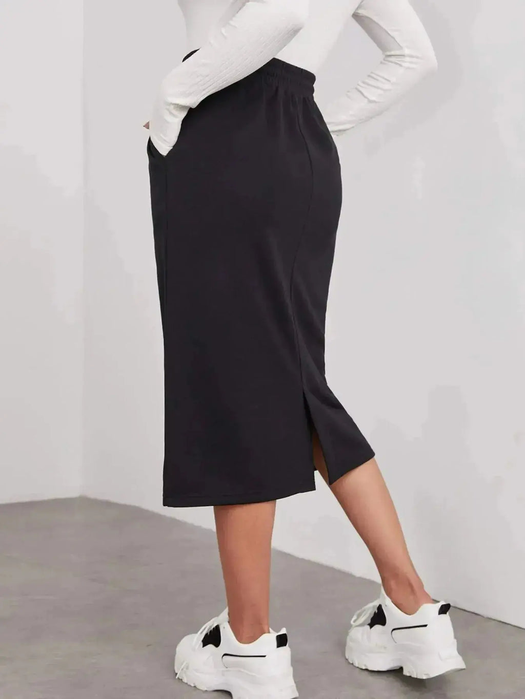 Slit Drawstring Midi Skirt - Plush Fashion Hub
