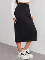 Slit Drawstring Midi Skirt - Plush Fashion Hub