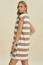Basic Bae Full Size Striped Round Neck Cap Sleeve Mini Dress - Plush Fashion Hub