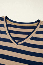 Casual Striped V-Neck Midi T-Shirt Dress - Plush Fashion Hub