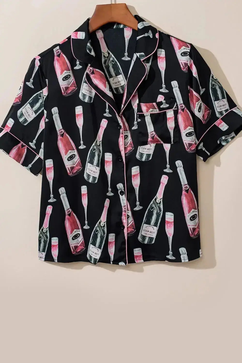 Champagne Print Short Sleeve Top and Shorts Set - Plush Fashion Hub