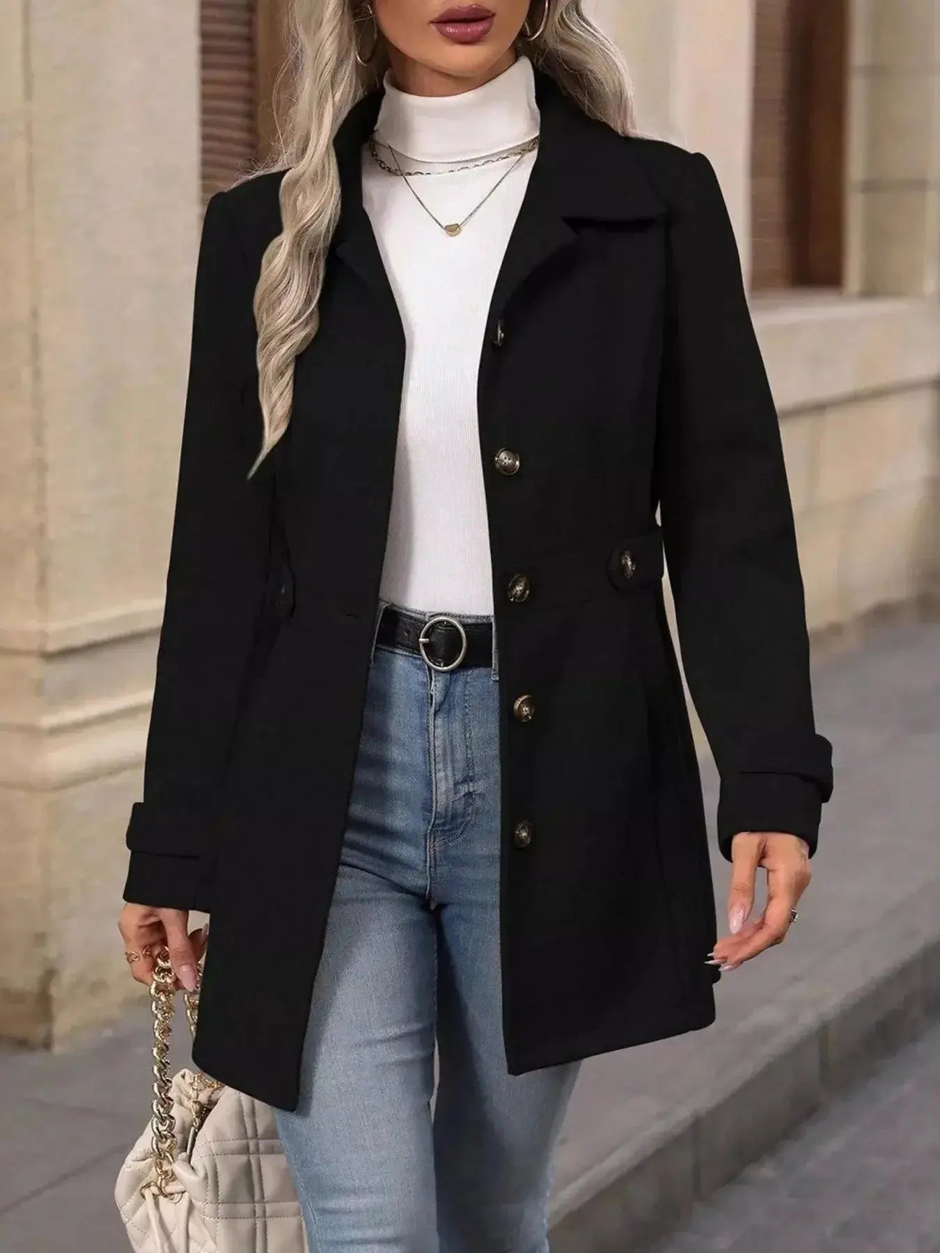 Button Up Long Sleeve Coat - Plush Fashion Hub