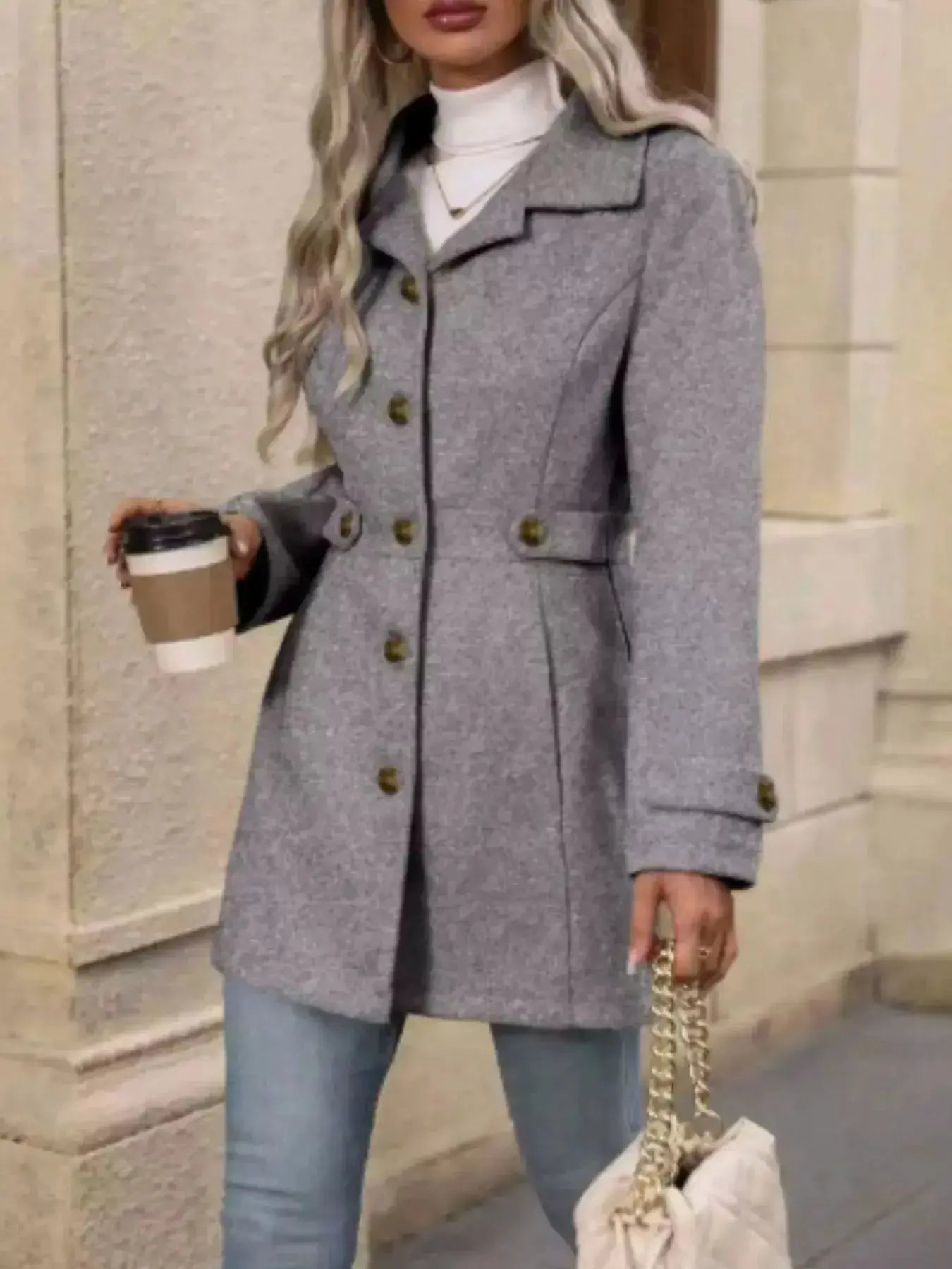Button Up Long Sleeve Coat - Plush Fashion Hub