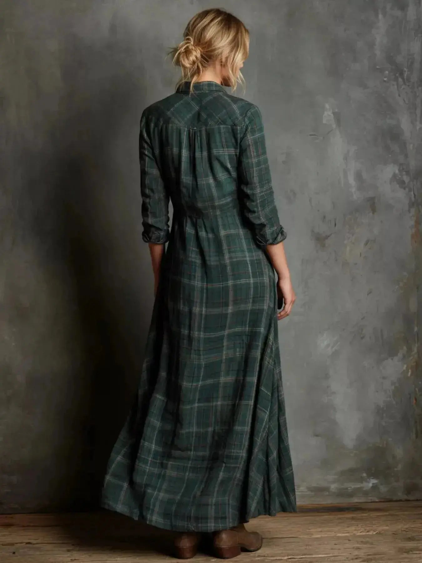 Full Size Plaid Button-Down Maxi Dress Plus Size - Plush Fashion Hub