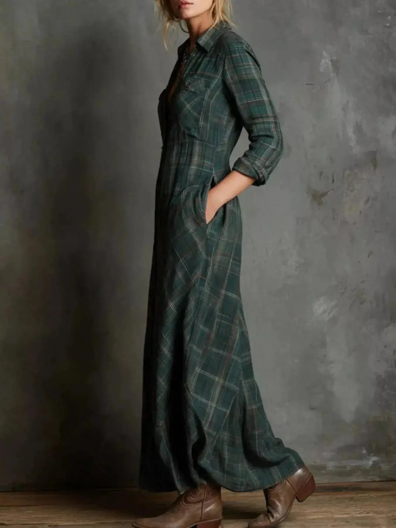 Full Size Plaid Button-Down Maxi Dress Plus Size - Plush Fashion Hub