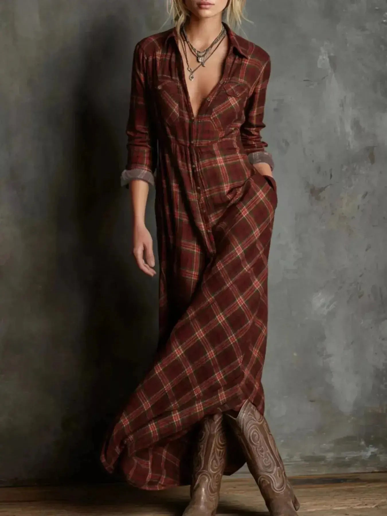Full Size Plaid Button-Down Maxi Dress Plus Size - Plush Fashion Hub