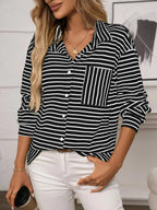 Striped Button Up Long Sleeve Shirt - Plush Fashion Hub