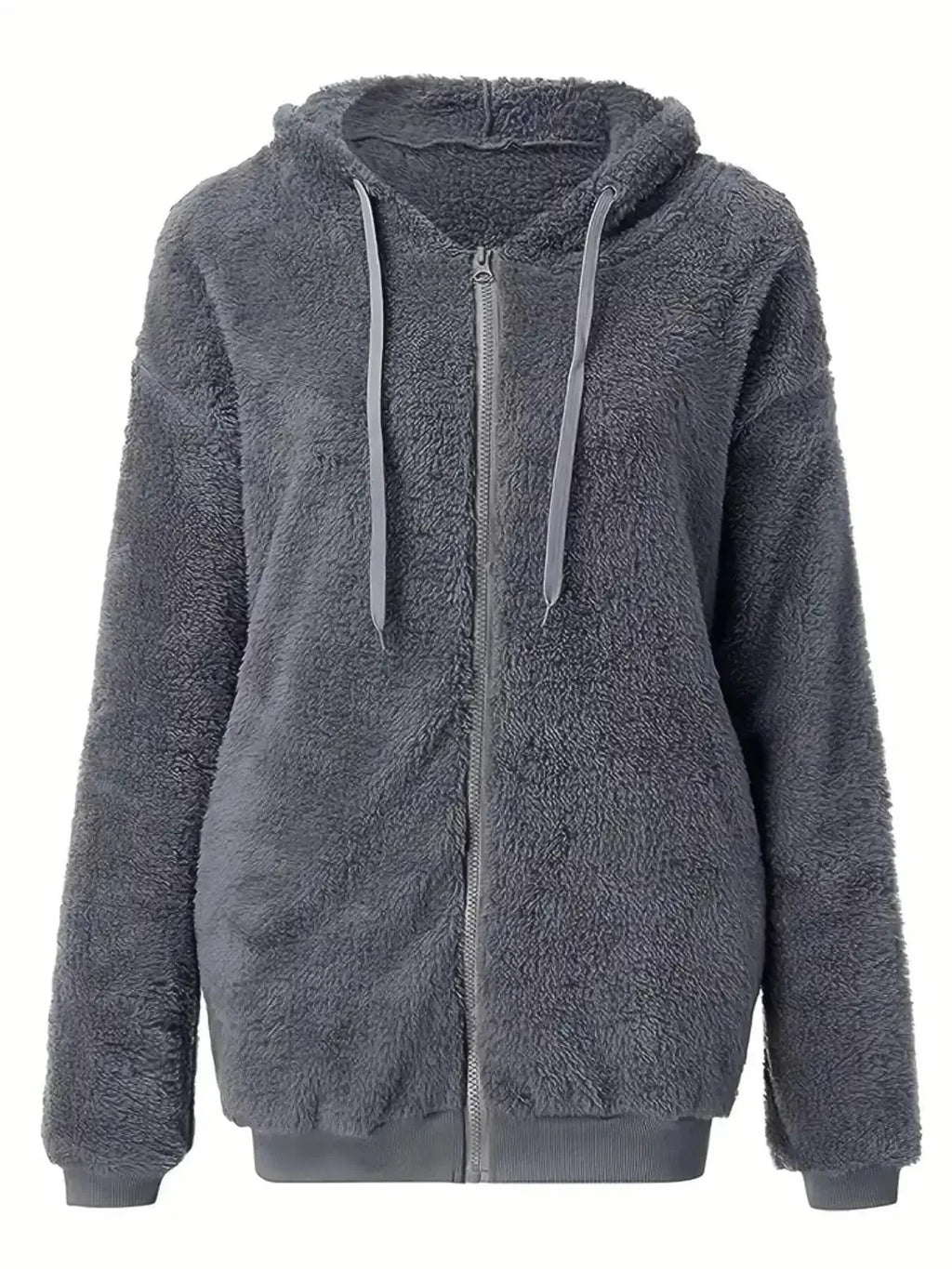 Fleece Zip-Up Drawstring Outerwear - Plush Fashion Hub