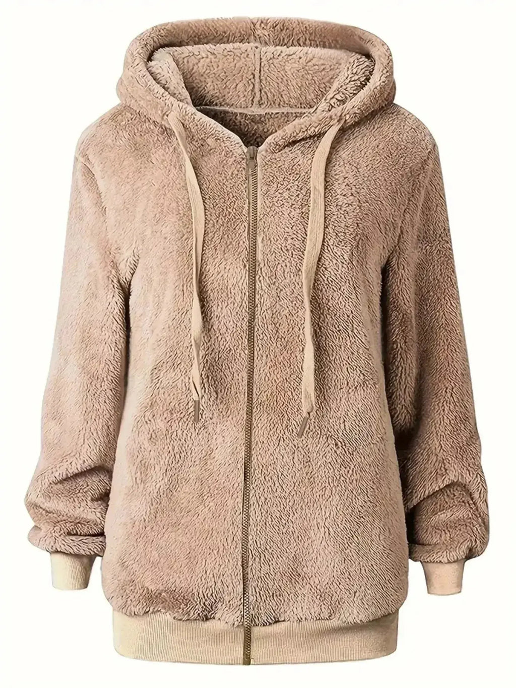 Fleece Zip-Up Drawstring Outerwear - Plush Fashion Hub