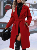 Double-Breasted Tie Waist Coat - Plush Fashion Hub