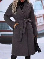 Double-Breasted Tie Waist Coat - Plush Fashion Hub