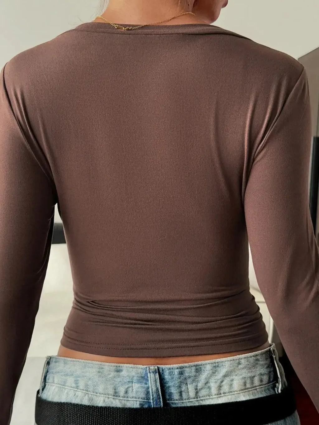 V-Neck Long Sleeve Fitted T-Shirt - Plush Fashion Hub