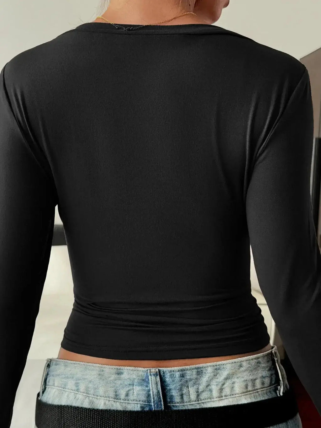 V-Neck Long Sleeve Fitted T-Shirt - Plush Fashion Hub