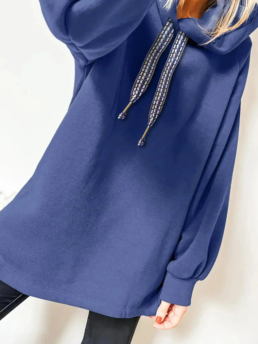 Fleece Lined Adjustable Drawstring Oversize Tunic Hoodie - Plush Fashion Hub