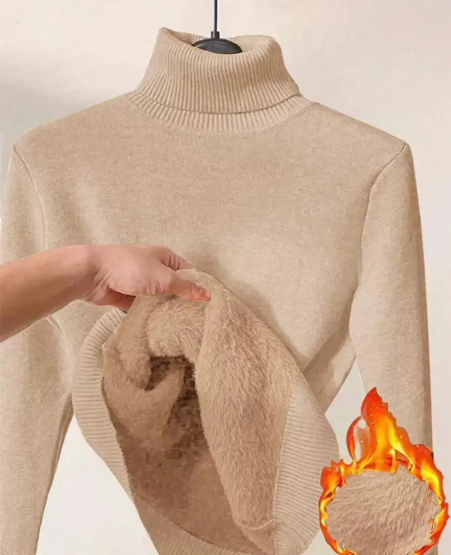 Women's Fleece Lined Turtleneck - Warm Long Sleeve Pullover Top AURORE LUXURE