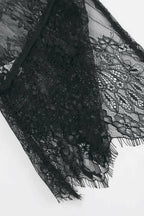Fringe Round Neck Long Sleeve Lace Sheer Top - Plush Fashion Hub