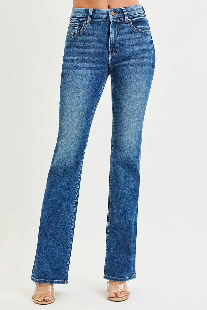 RISEN High Rise Bootcut Jeans With Distressed Details - Plush Fashion Hub