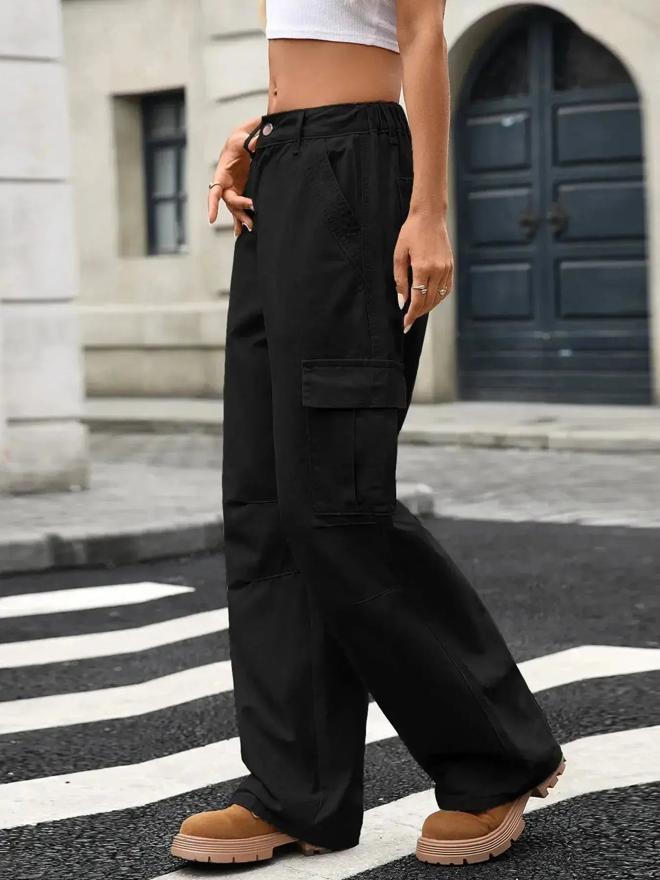 Wide Leg Cargo Jeans - Plush Fashion Hub