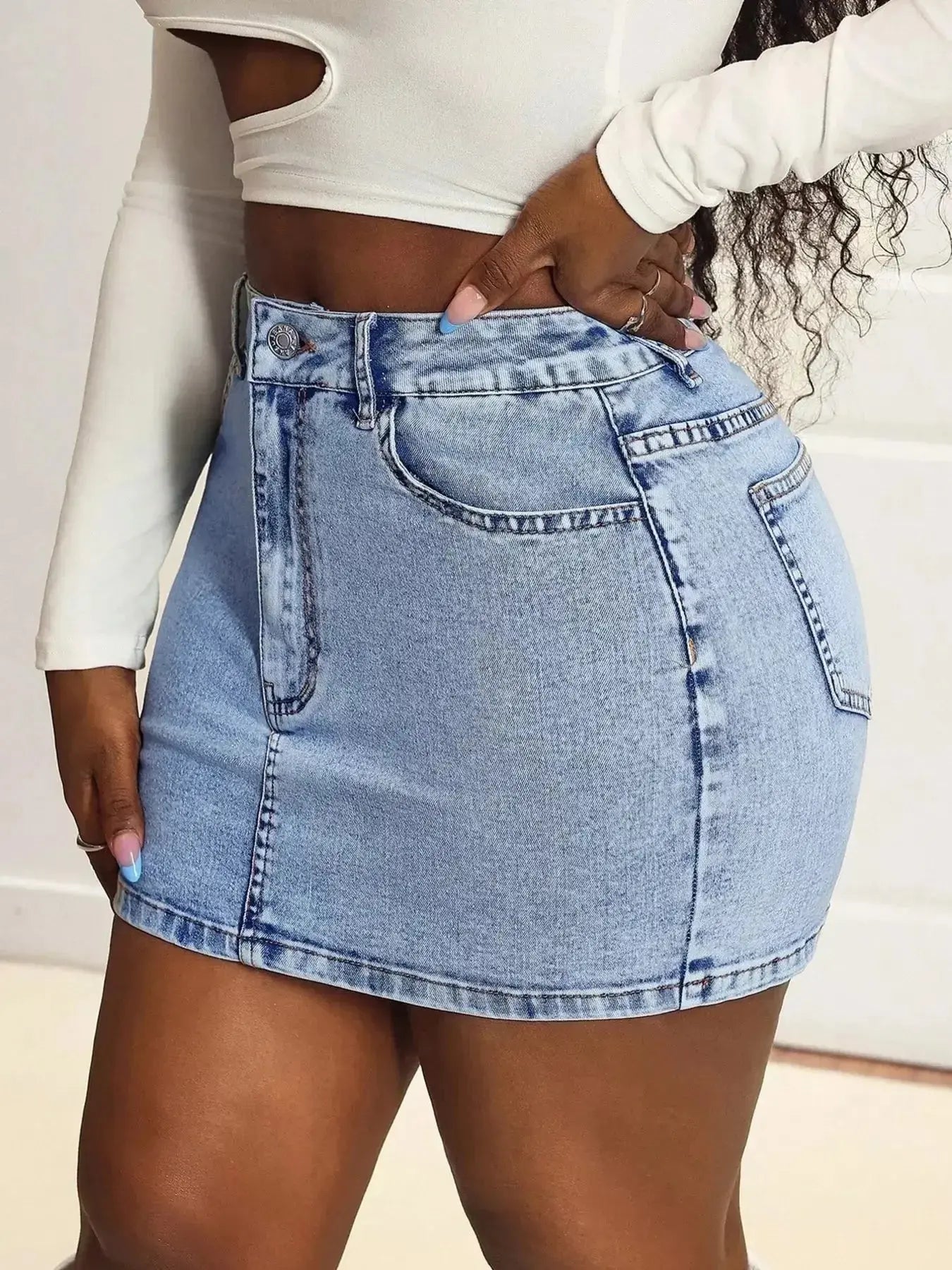 High Waist Mini Denim Skirt - Plush Fashion Hub