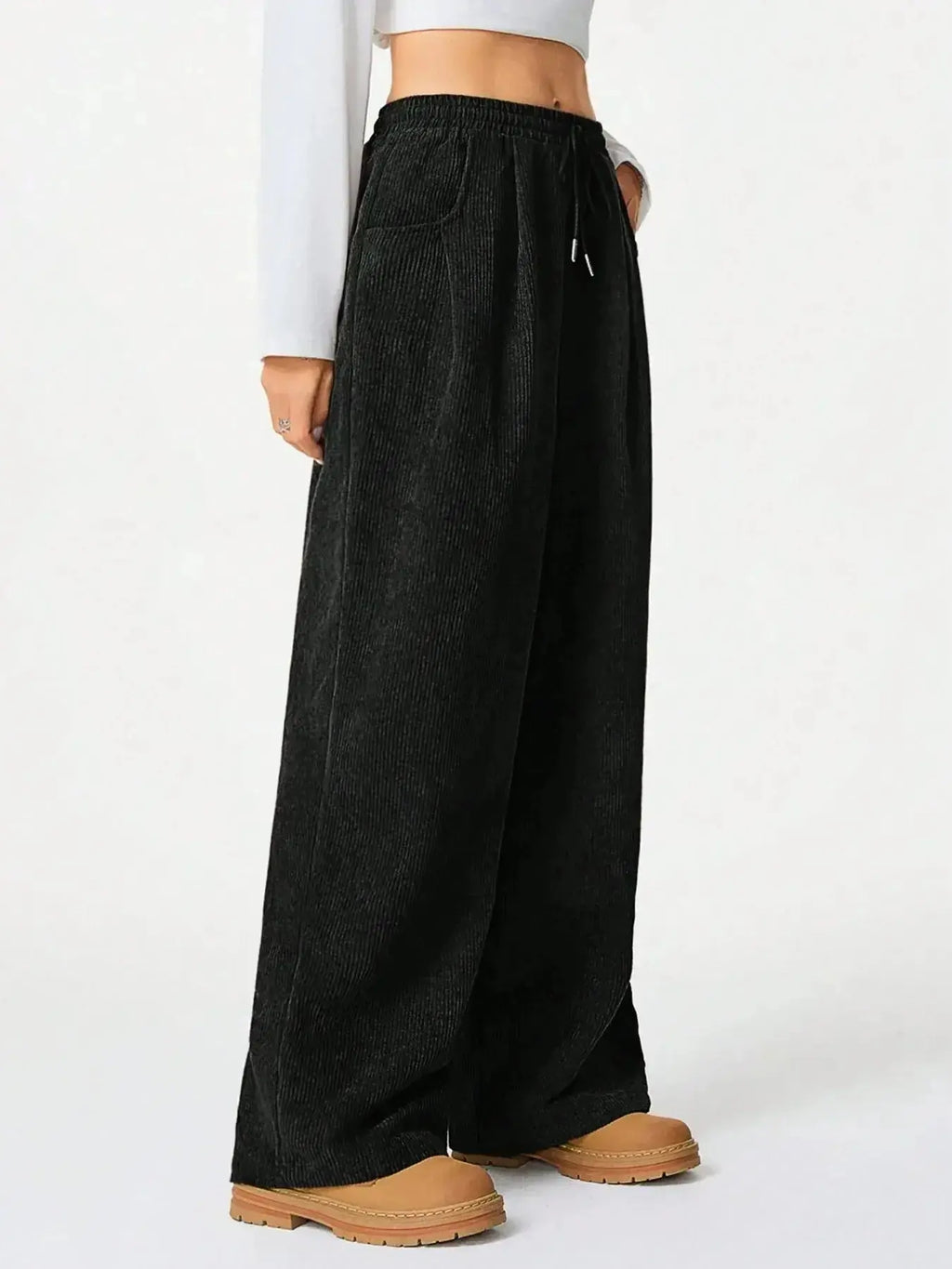 Drawstring Wide Leg Pants - Plush Fashion Hub