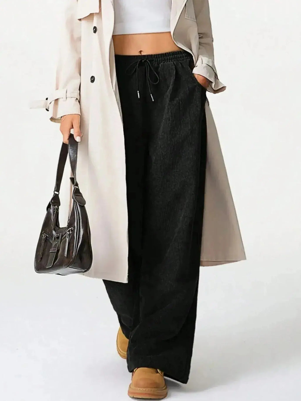 Drawstring Wide Leg Pants - Plush Fashion Hub