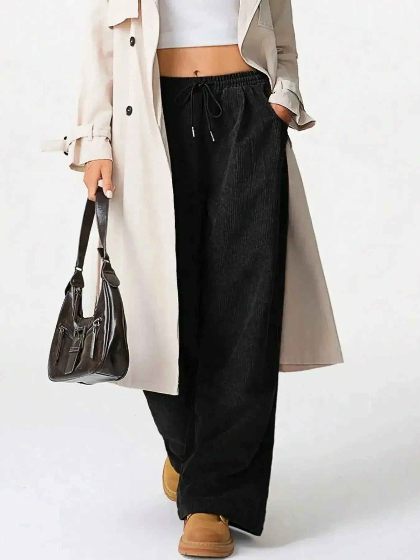Drawstring Wide Leg Pants - Plush Fashion Hub