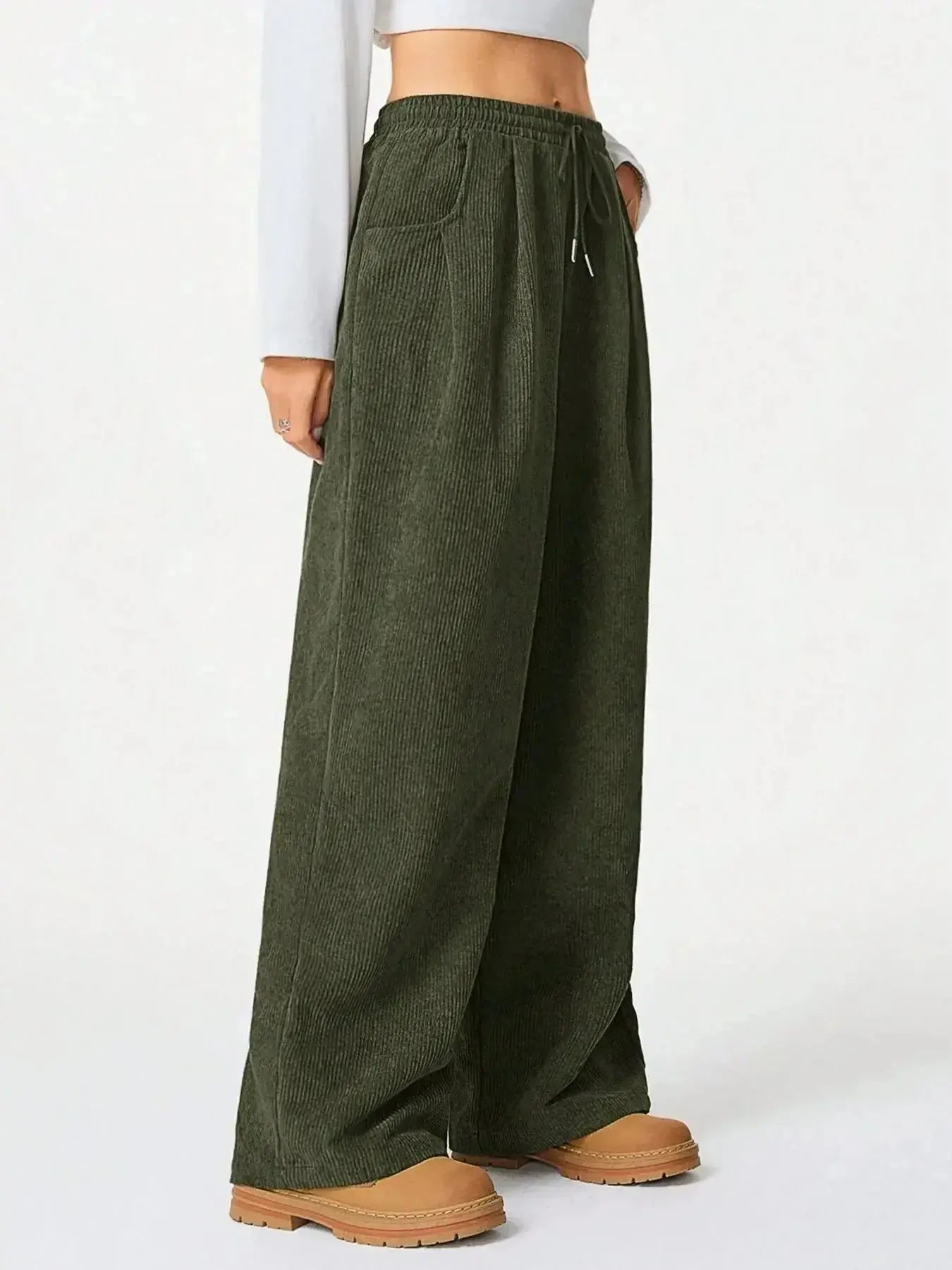 Drawstring Wide Leg Pants - Plush Fashion Hub