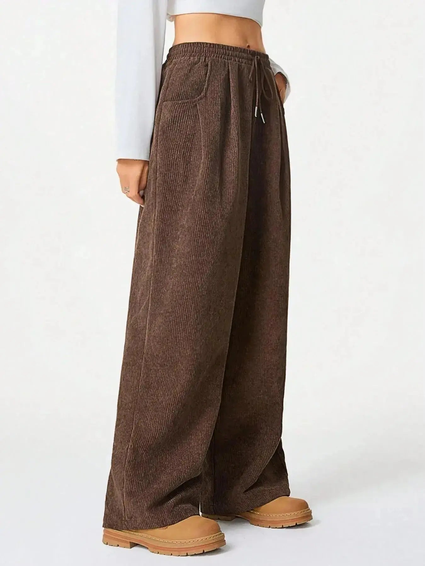 Drawstring Wide Leg Pants - Plush Fashion Hub