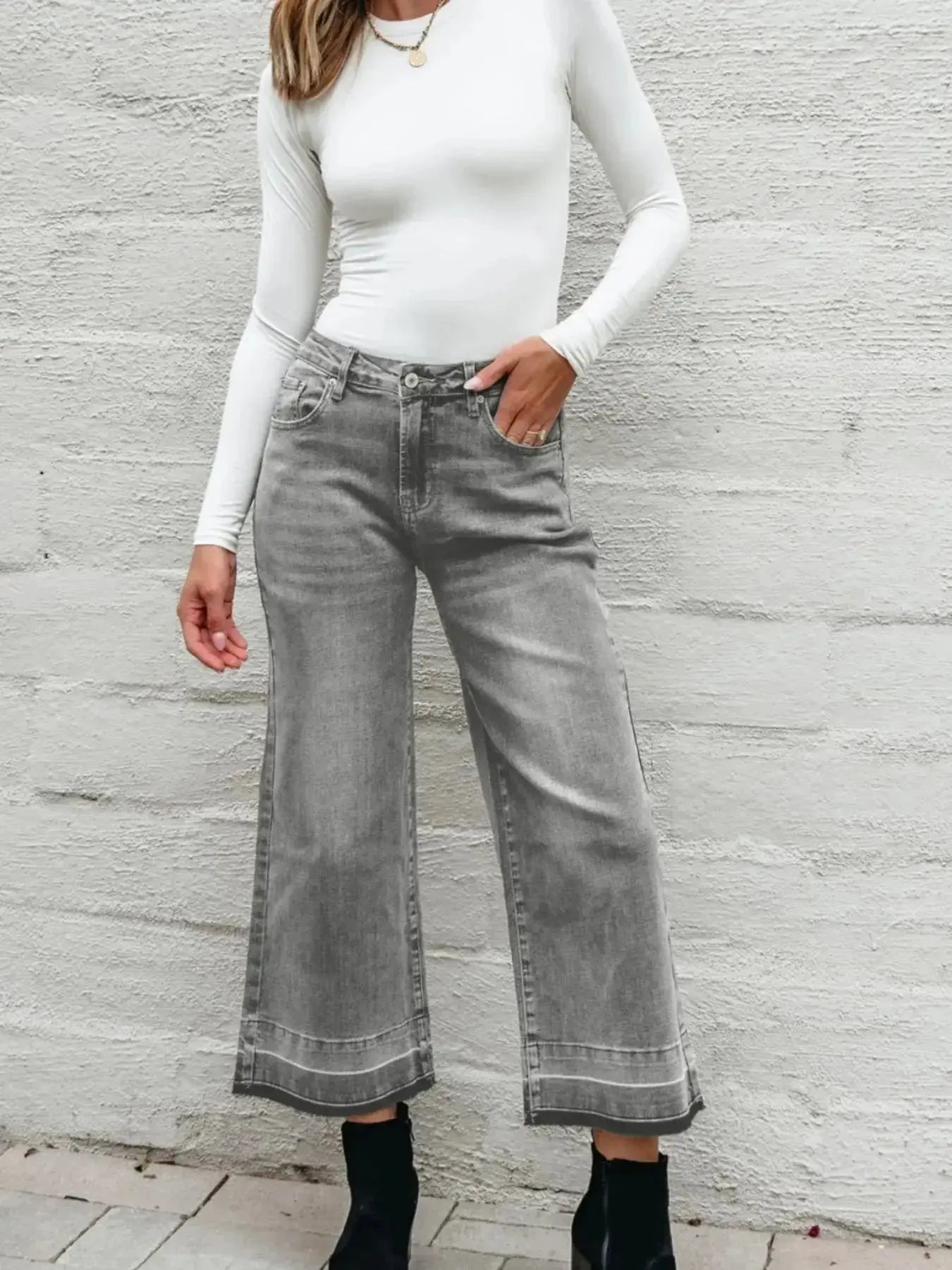 High Waist Wide Leg Washed Jeans - Plush Fashion Hub