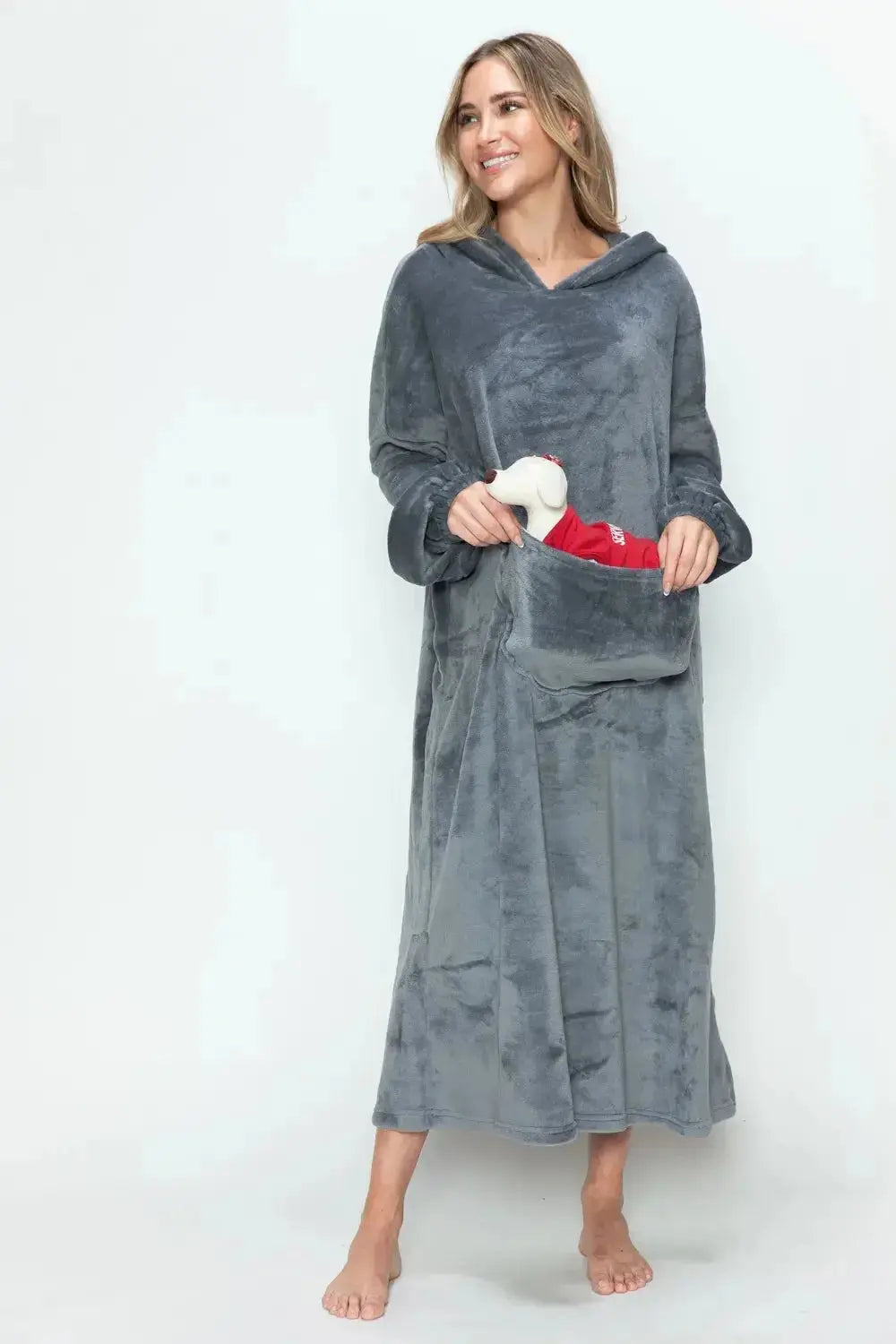 Double Take Full Size Pocketed Hooded Midi Lounge Dress - Plush Fashion Hub