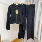 Women's Hooded Sweatshirt Wide-leg Pants Suit - Plush Fashion Hub