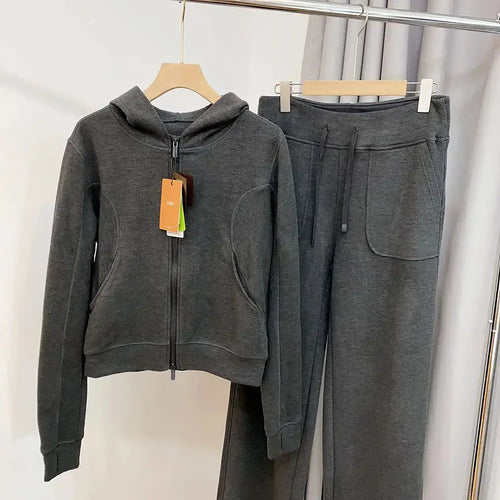 Women's Hooded Sweatshirt Wide-leg Pants Suit - Plush Fashion Hub