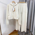 Women's Hooded Sweatshirt Wide-leg Pants Suit - Plush Fashion Hub