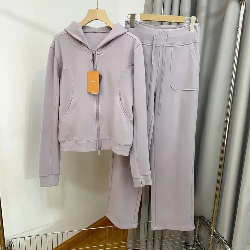 Women's Hooded Sweatshirt Wide-leg Pants Suit - Plush Fashion Hub