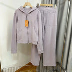 Women's Hooded Sweatshirt Wide-leg Pants Suit - Plush Fashion Hub