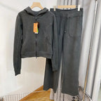 Women's Hooded Sweatshirt Wide-leg Pants Suit - Plush Fashion Hub