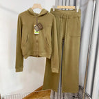 Women's Hooded Sweatshirt Wide-leg Pants Suit - Plush Fashion Hub