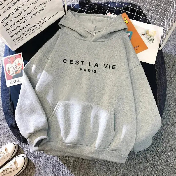 Women's Letter Printed Hoodie Coat - Plush Fashion Hub