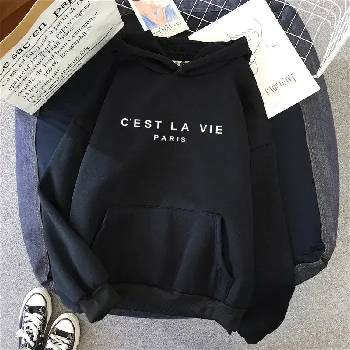 Women's Letter Printed Hoodie Coat - Plush Fashion Hub